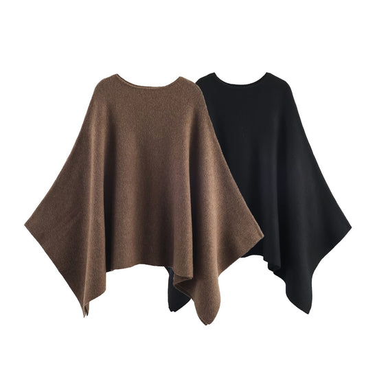 Women’s Oversized Knit Poncho Top – Long Sleeve Round Neck Cloak Sweater Shawl | Solid Color Fall Winter Cape Pullover | Modest Loose Fit Knitwear
Temperament Round Neck Cloak Long Sleeve Solid Color Knitted Shirt for Women