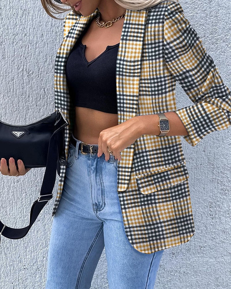 Angel Fashion Autumn And Winter New Solid Color Printing Single-Piece Long Sleeve Spring And Autumn Small Suit Jacket
