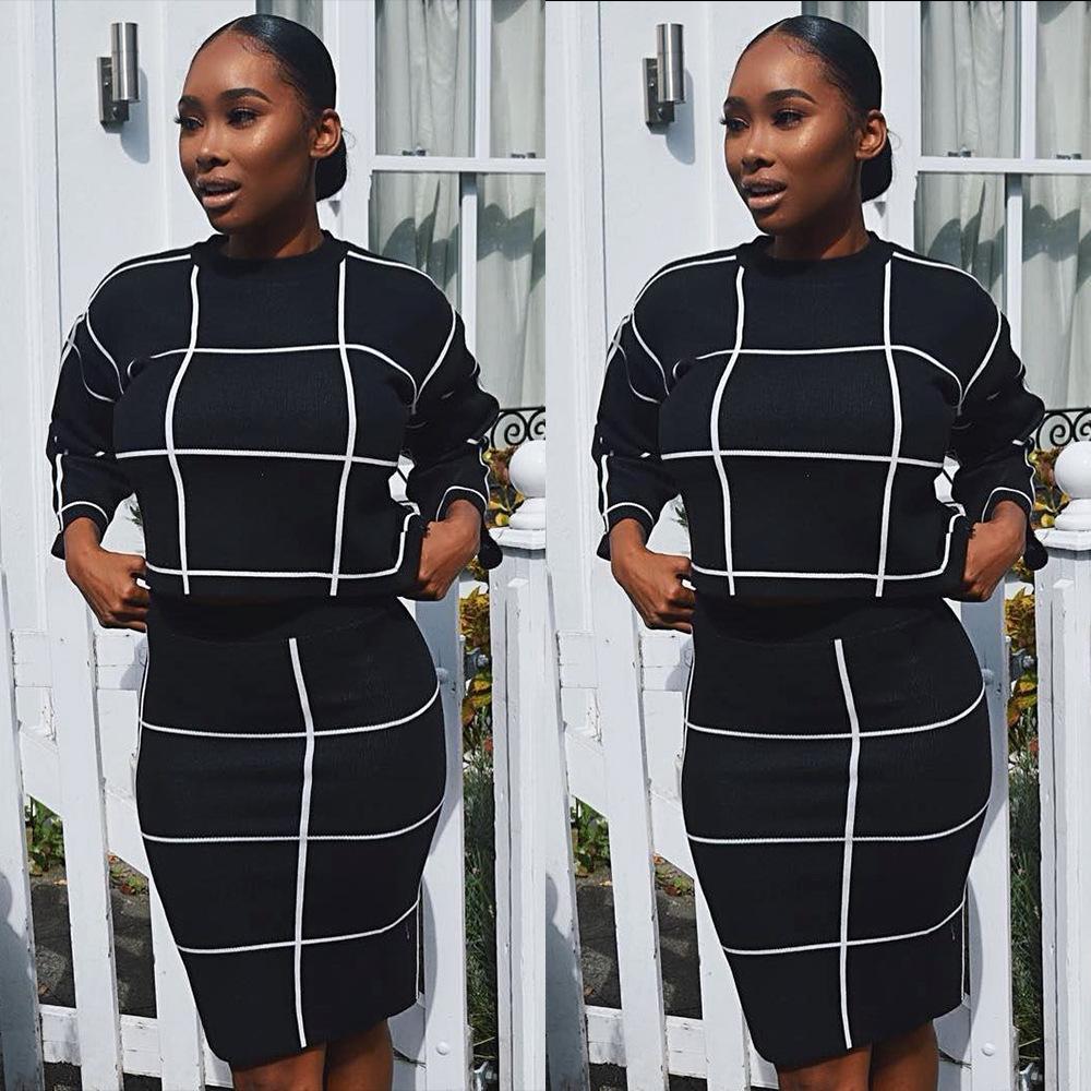 Plaid Long Skirt Two-Piece Set for Women – Business Casual Workwear Outfit – Comfortable Office Skirt Set