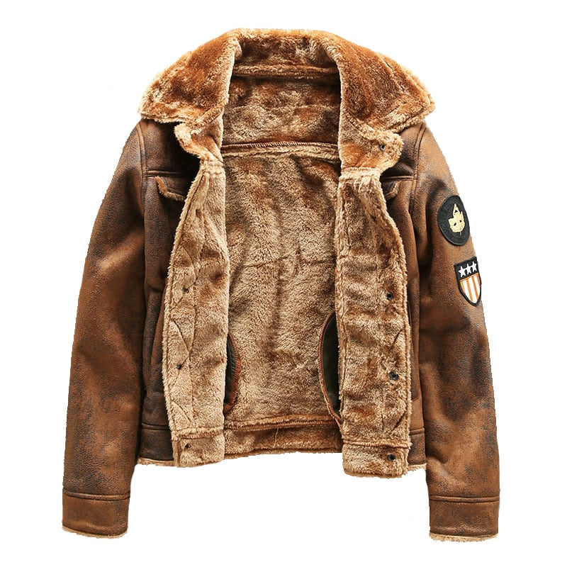 ML Men’s Thick Warm Fleece Leather Jacket Coat Men Winter Outwear Casual Military Bomber Motor Biker Leather Jackets Men