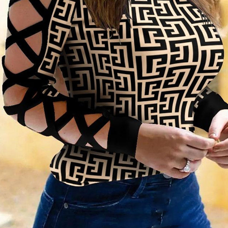 ML Elite Women's Fashion Cross Sleeve Contrast Top Blouse
