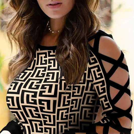 ML Elite Women's Fashion Cross Sleeve Contrast Top Blouse