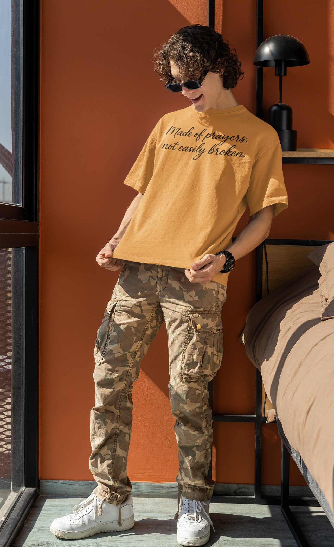 “Made of Prayers, Not Easily Broken” Acid Wash Oversized T-Shirt – Unisex Loose Fit Christian Streetwear Apparel by Mighty Lifestyle
