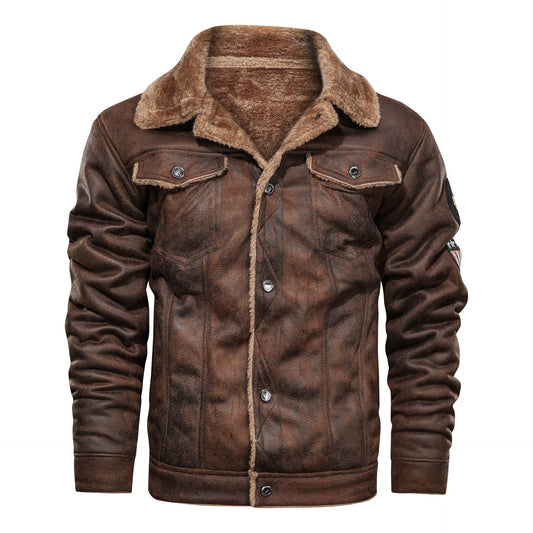 ML Men’s Thick Warm Fleece Leather Jacket Coat Men Winter Outwear Casual Military Bomber Motor Biker Leather Jackets Men