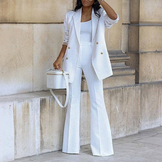 Pastel Business Suit Fashion Suit Comfortable and Trendy Women’s Suit Solid Color Casual Slim Long Suit Wide Leg Pants Suit Two-Piece Suit