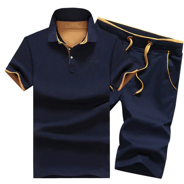 Mikael Men’s 2-Piece Cotton Polo Short Set – Casual Summer Outfit, Button-Up Shirt & Elastic Waist Shorts, Breathable Fashion Set for MenCotton Mens Sets Summer Button Polo Shirts Sets Turn Down Mens Shorts 4XL Men Clothes 2 Piece Set Elastic Waist Shorts