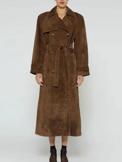 Bianca Brown lace up waist cinching long jacket