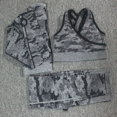 No Sweat III Gym Set 2PCS Camouflage Camo Yoga Set Sports Wear For Women Gym Fitness Clothing Booty Yoga Leggings + Sport Bra GYM Sport Suit Femme