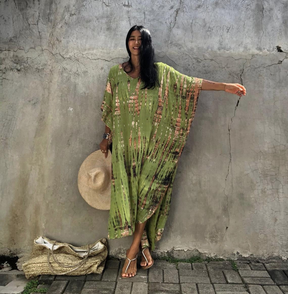 Mimi’s Mumu | Sexy MuMu House Dress Beach cover up halo dyed flower dress loose vacation beach robe
