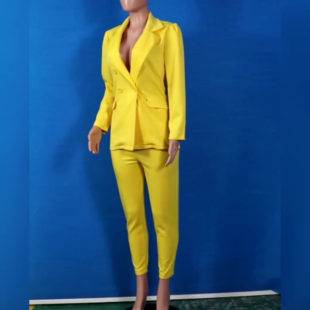 Pastel Women’s Business Suits Beauty Long Sleeved Suit Solid Color Two Piece Suit With Belt