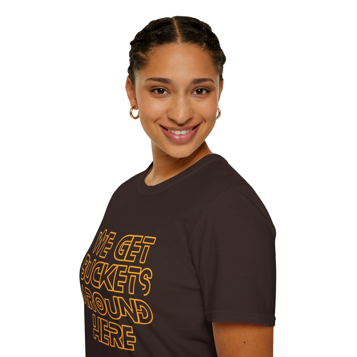 We Get Buckets Around Here | Get Buckets | Basketball Shirt | Unisex Basketball Shirt | Sports Shirt | Baller Shirt | Mighty Lifestyle | Softstyle T-Shirt