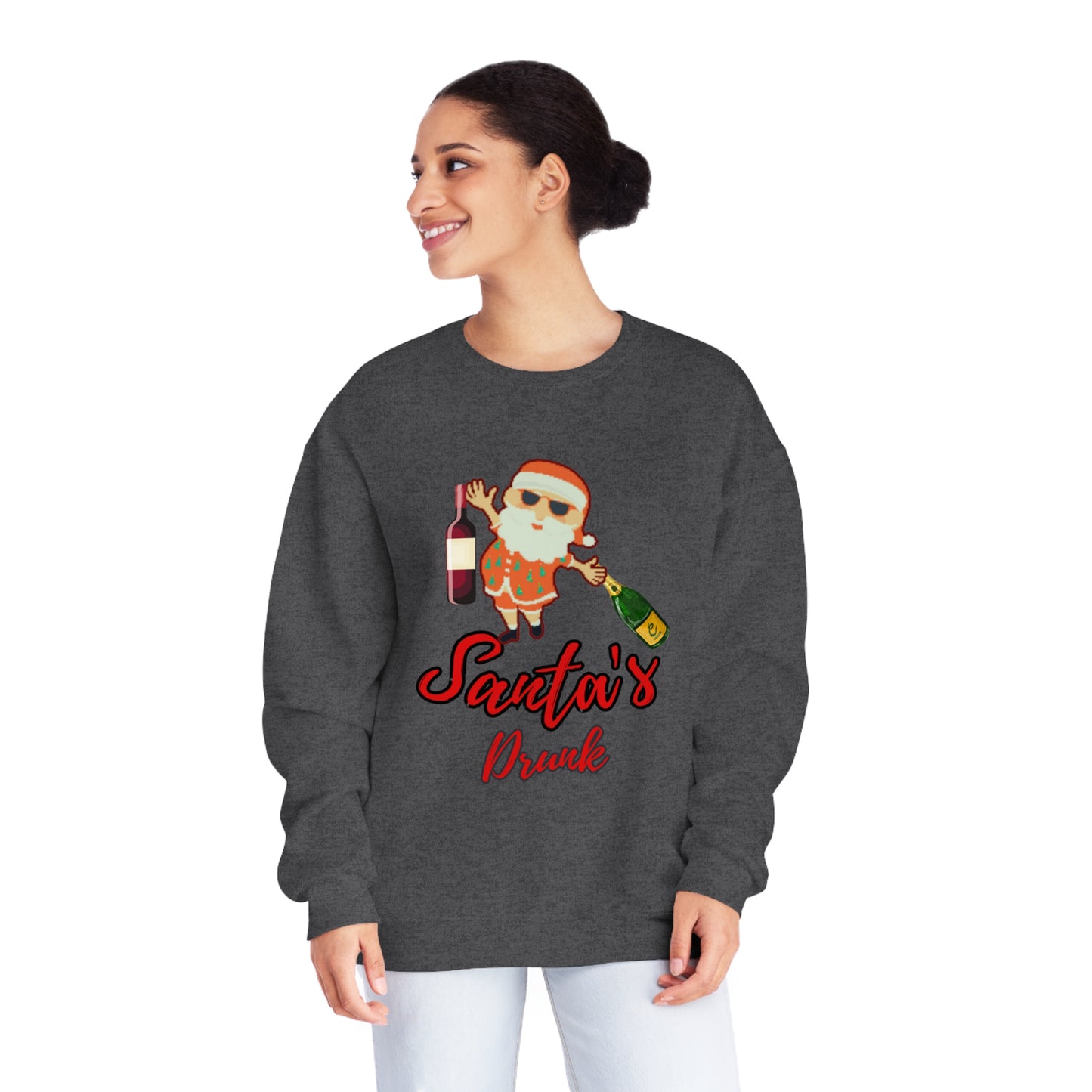 Santa Sweater, Santa's Drunk, Ugly Sweater, Ugly Holiday Sweater, Ugly Christmas Sweater, Unisex NuBlend® Crewneck Sweatshirt