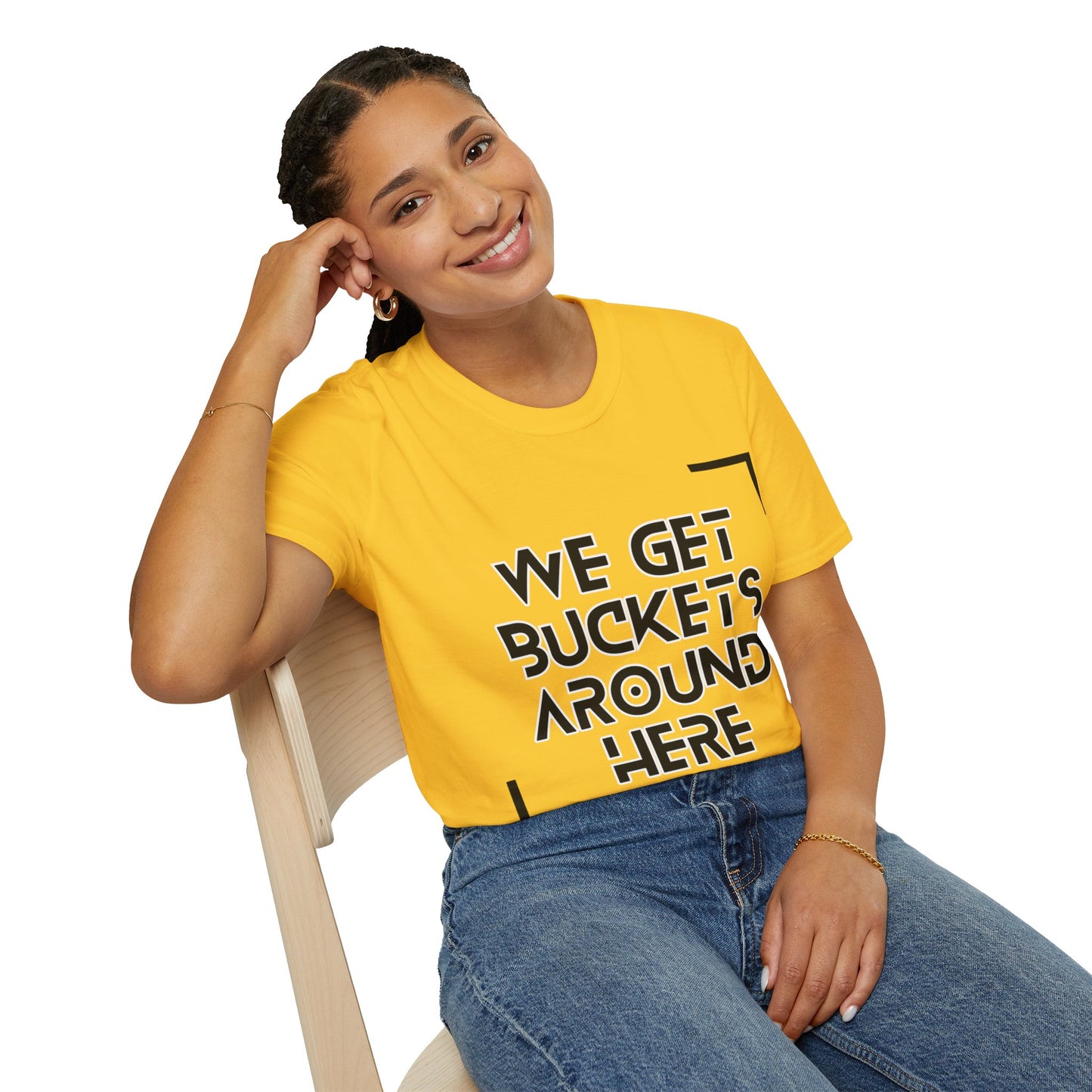 We Get Buckets Around Here | Get Buckets | Basketball Shirt | Unisex Basketball Shirt | Sports Shirt | Baller Shirt | Mighty Lifestyle | Softstyle T-Shirt