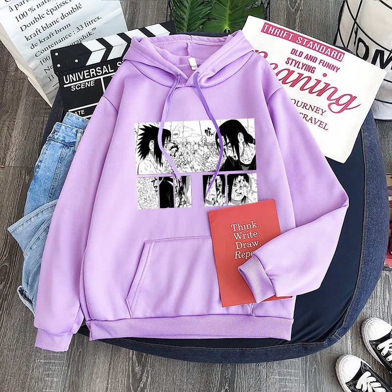 Soft Naruto Itachi Uchiha Anime Hoodie – Plush Hooded Sweatshirt with Hat for Men & Women, Cozy Student Pullover, Japanese Streetwear Cosplay Hoodie