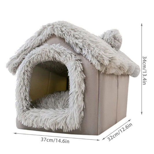 Luxury Pet House Nest Bed – Warm Plush Dog & Cat House for Winter, Soft Washable Indoor Villa Bed for Small Pets | Pet Nest | Bunny Nest | Cat Dog Nest Warm in Winter All Seasons Common Small House Pet Nest Villa Online Red Nest