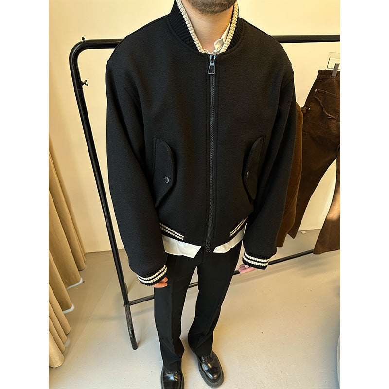 Bombastic Men’s Black Baseball Bomber Jacket – Lightweight Spring and Fall Streetwear Outerwear, Casual Polyester Zip-Up Jacket Short baseball jacket for men in spring and autumn styles