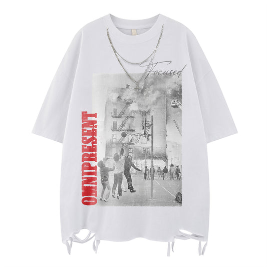 Basketball Boy Graphic T-Shirt for Men – Retro Streetwear Oversized Tee for Hoopers | Casual Summer Loose Fit Cotton Top | Basketball Player Style Graphic Shirt Basketball Boy Decorated Design Short Sleeve T-Shirt Men's Street Loose Casual Top