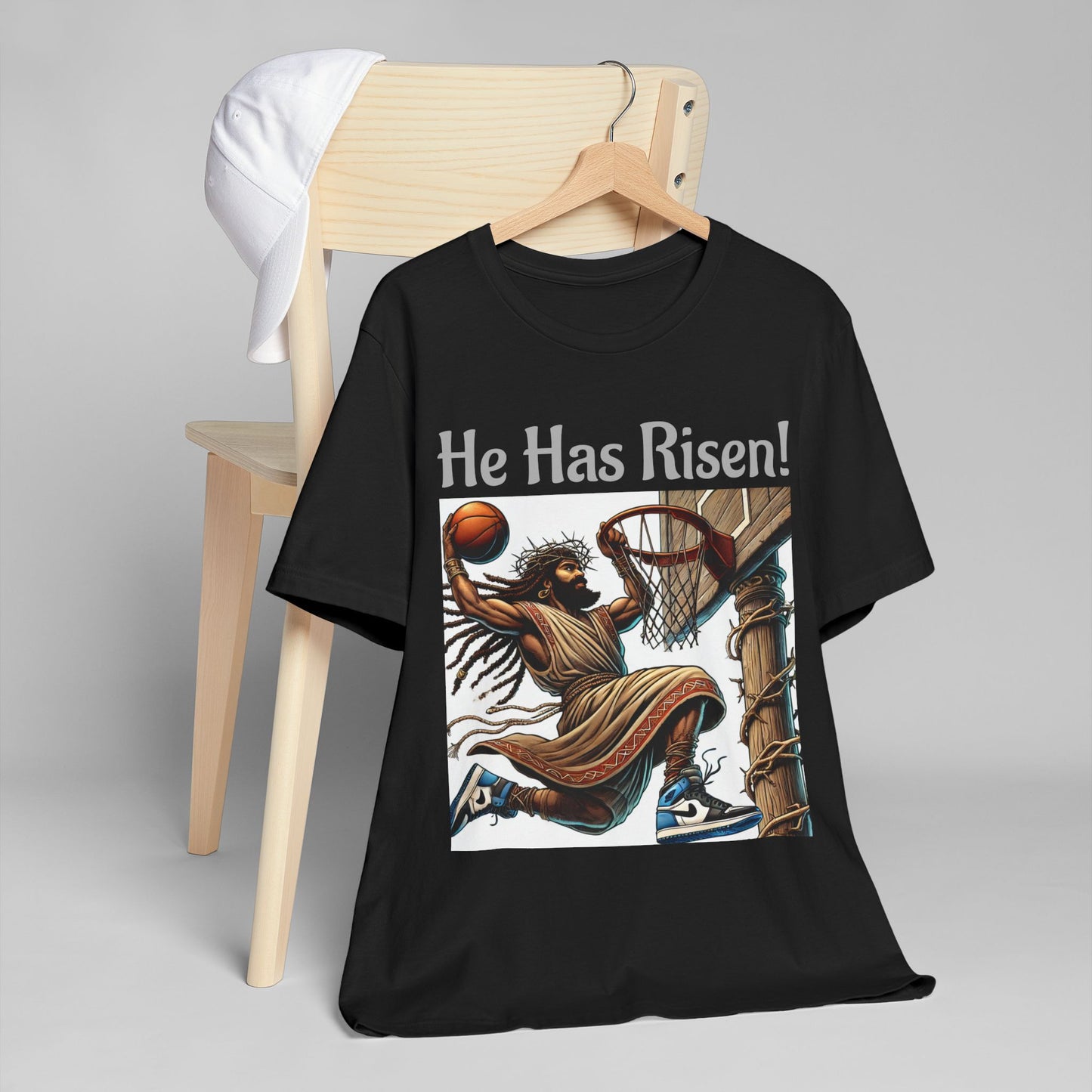 He Has Risen! Basketball Tee Easter Tee Unisex Jersey T-Shirt - Spiritual Basketball Tee