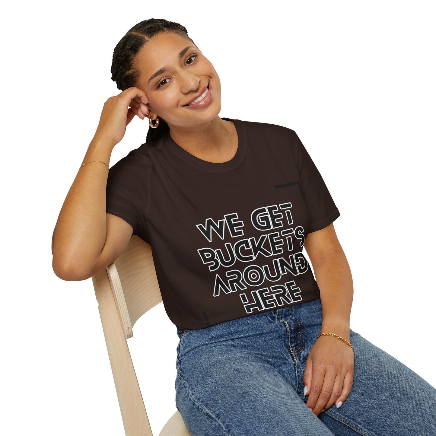 We Get Buckets Around Here | Get Buckets | Basketball Shirt | Unisex Basketball Shirt | Sports Shirt | Baller Shirt | Mighty Lifestyle | Softstyle T-Shirt