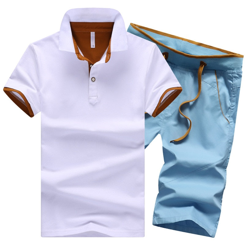 Mikael Men’s 2-Piece Cotton Polo Short Set – Casual Summer Outfit, Button-Up Shirt & Elastic Waist Shorts, Breathable Fashion Set for MenCotton Mens Sets Summer Button Polo Shirts Sets Turn Down Mens Shorts 4XL Men Clothes 2 Piece Set Elastic Waist Shorts
