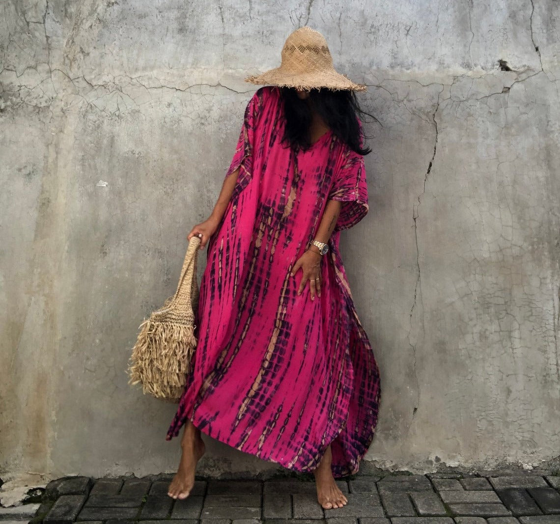 Mimi’s Mumu | Sexy MuMu House Dress Beach cover up halo dyed flower dress loose vacation beach robe