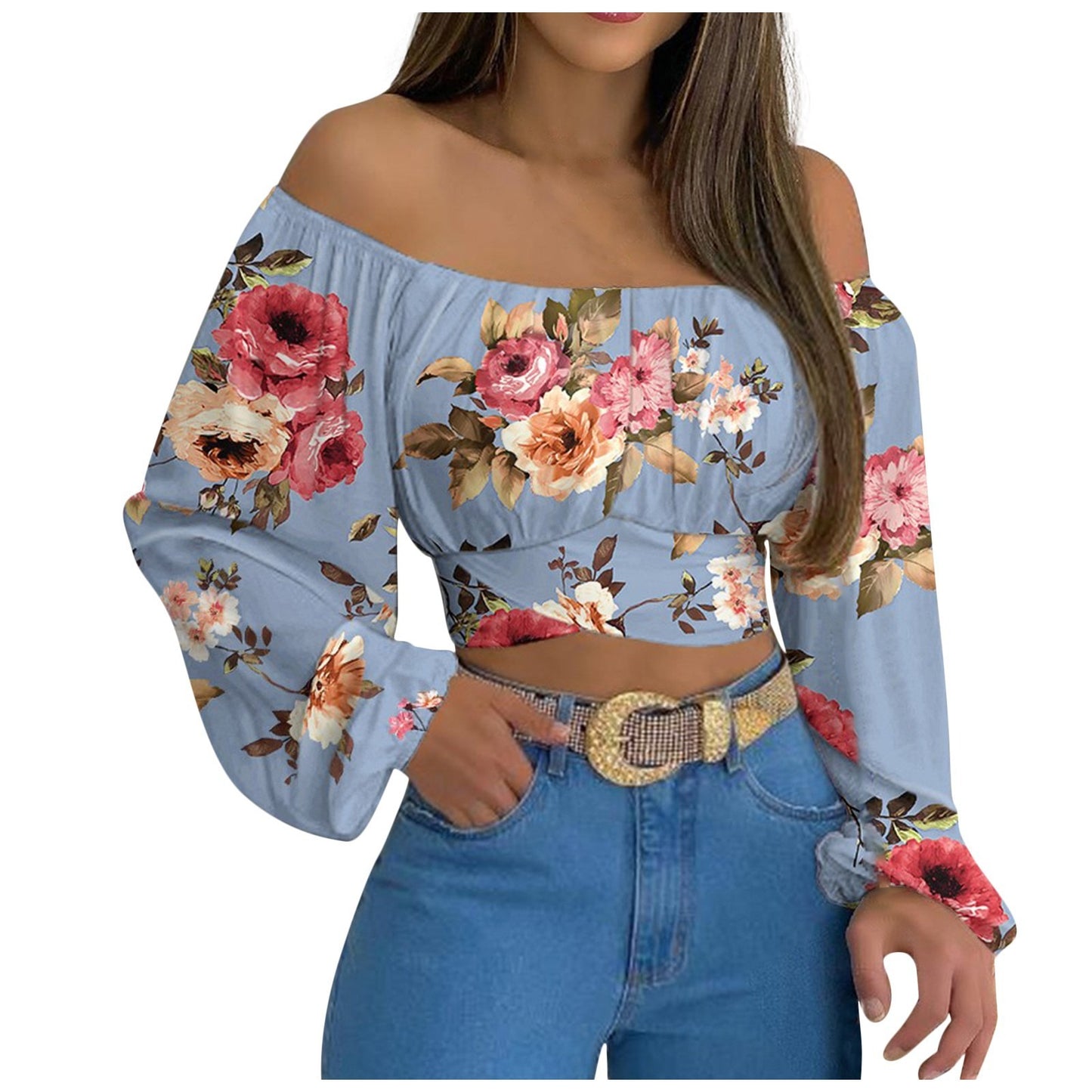 Hillary Heaux Top — Sexy Off-Shoulder Cross Tie Long Sleeve Top for Women | Hot Selling Vacation and Cruise Pullover Blouse | Lantern Sleeve Slim Fit | Europe, America & Caribbean Style