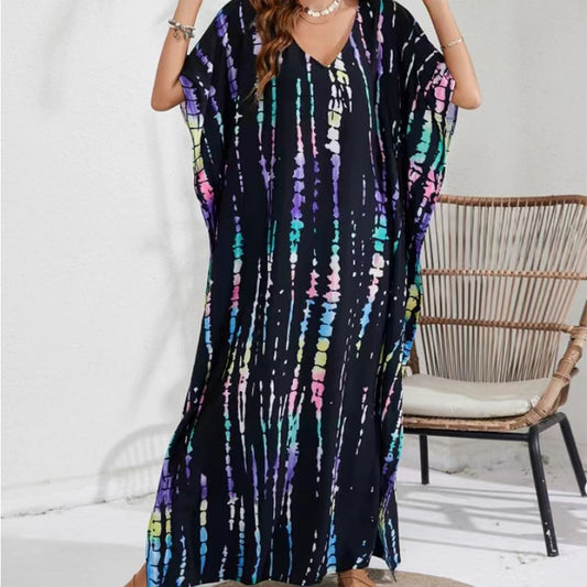 Mimi’s Mumu | Sexy MuMu House Dress Beach cover up halo dyed flower dress loose vacation beach robe