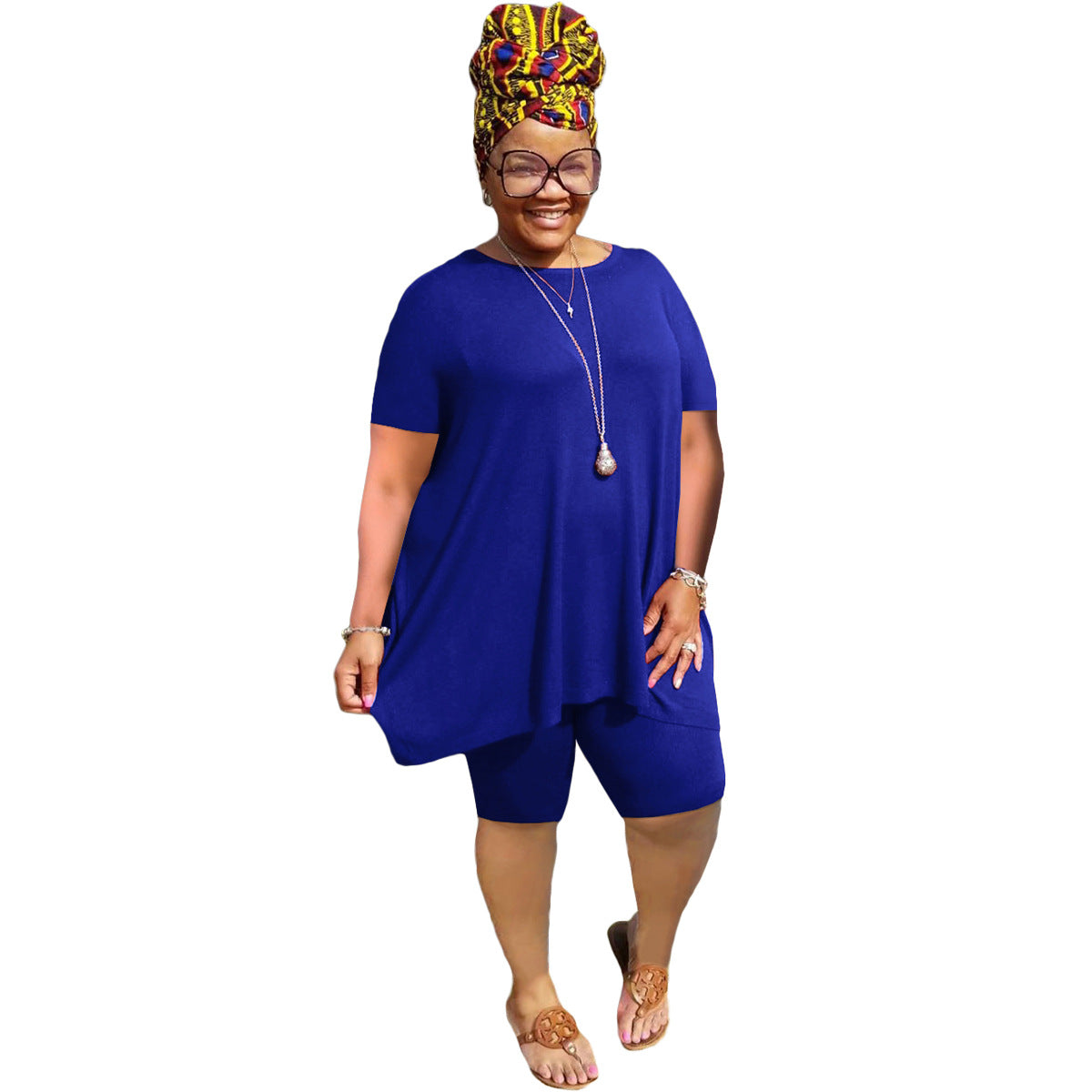 Sadeeka Women's Plus Size 5XL Solid Color Casual Suit Two Piece Set