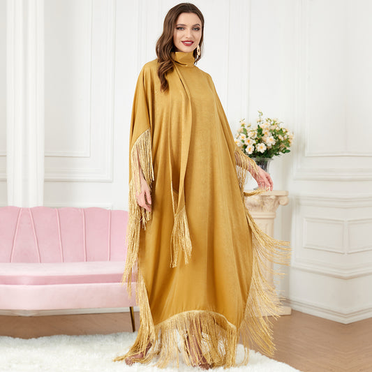 Luxury Tassel Batwing Sleeve Caftan Dress for Women – Oversized Turtleneck Moroccan Robe with Irregular Hem | TikTok Viral Moo Moo
Farasha Dress