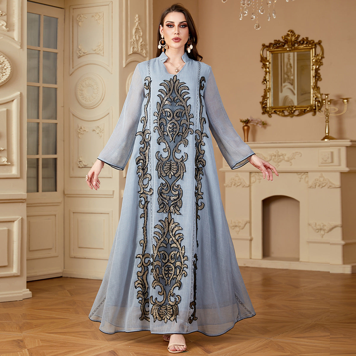 Women's Classy Long Robe Sling Embroidery Dress Moo Moo Kaftan loose long lounge sleep house dress muumuu
