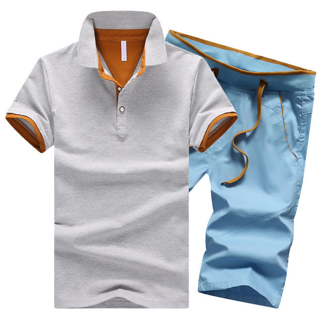Mikael Men’s 2-Piece Cotton Polo Short Set – Casual Summer Outfit, Button-Up Shirt & Elastic Waist Shorts, Breathable Fashion Set for MenCotton Mens Sets Summer Button Polo Shirts Sets Turn Down Mens Shorts 4XL Men Clothes 2 Piece Set Elastic Waist Shorts