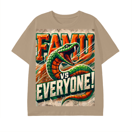 FAMU Proud FAMU HBCU FAMU Event Shirt Pure Cotton Unisex T-Shirt - FAMU Rattlers HBCU T-Shirt – Florida A&M University “FAMU vs Everyone” Unisex Cotton Tee | FAMU Florida A&M University T-Shirt – Official HBCU Rattlers “FAMU vs Everyone” Tee