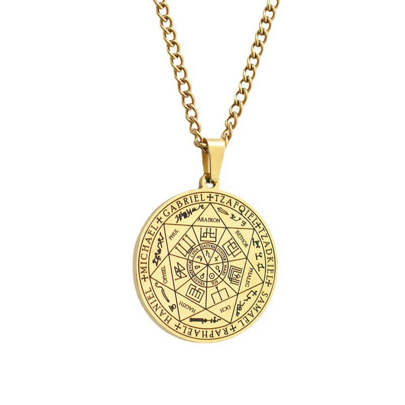Seven Angels Stainless Steel Necklace | Magic Circle Pendant Accessories Men's Necklace Solomon jewelry