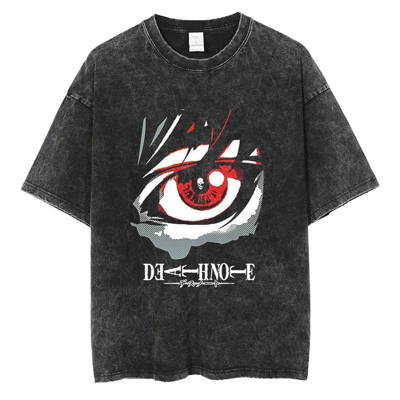 Mighty Lifestyle Washed Anime Death Note retro men's short-sleeved t-shirt summer anime peripheral printed loose t-shirt for men - Blerd Shirt Nerd Shirt