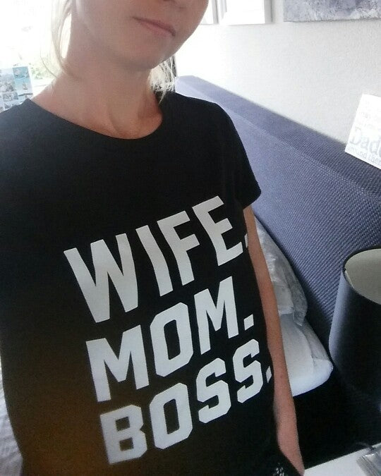 WIFE MOM BOSS Graphic T-Shirt for Women – Casual Cotton Short Sleeve Tee with Letter Print