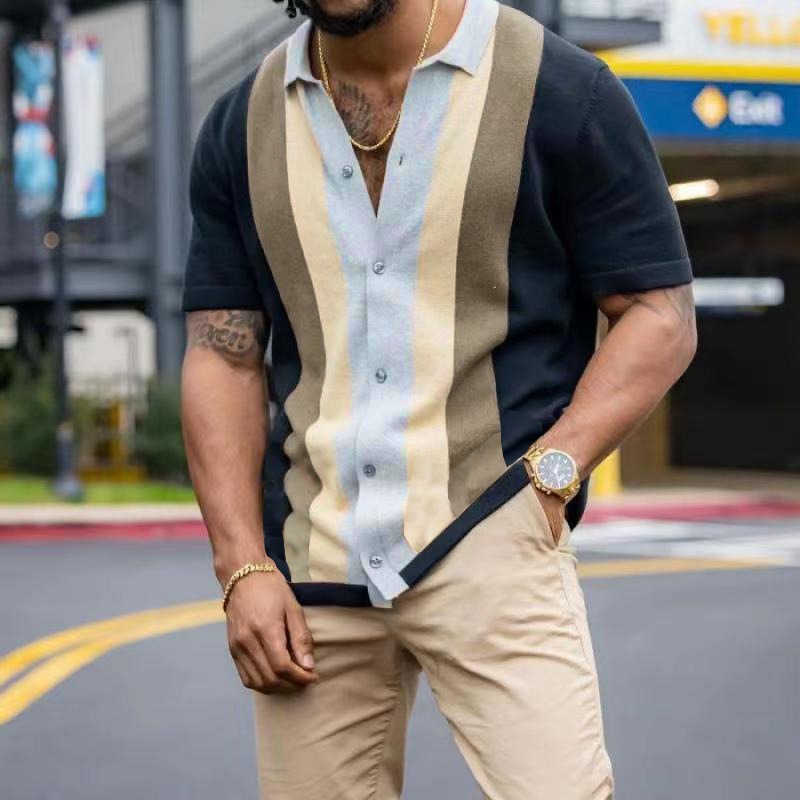 The Ben Striped Shirt | Casual Short Sleeved | Knitting Cardigan T-Shirt Men'S Polo Shirt Shirt