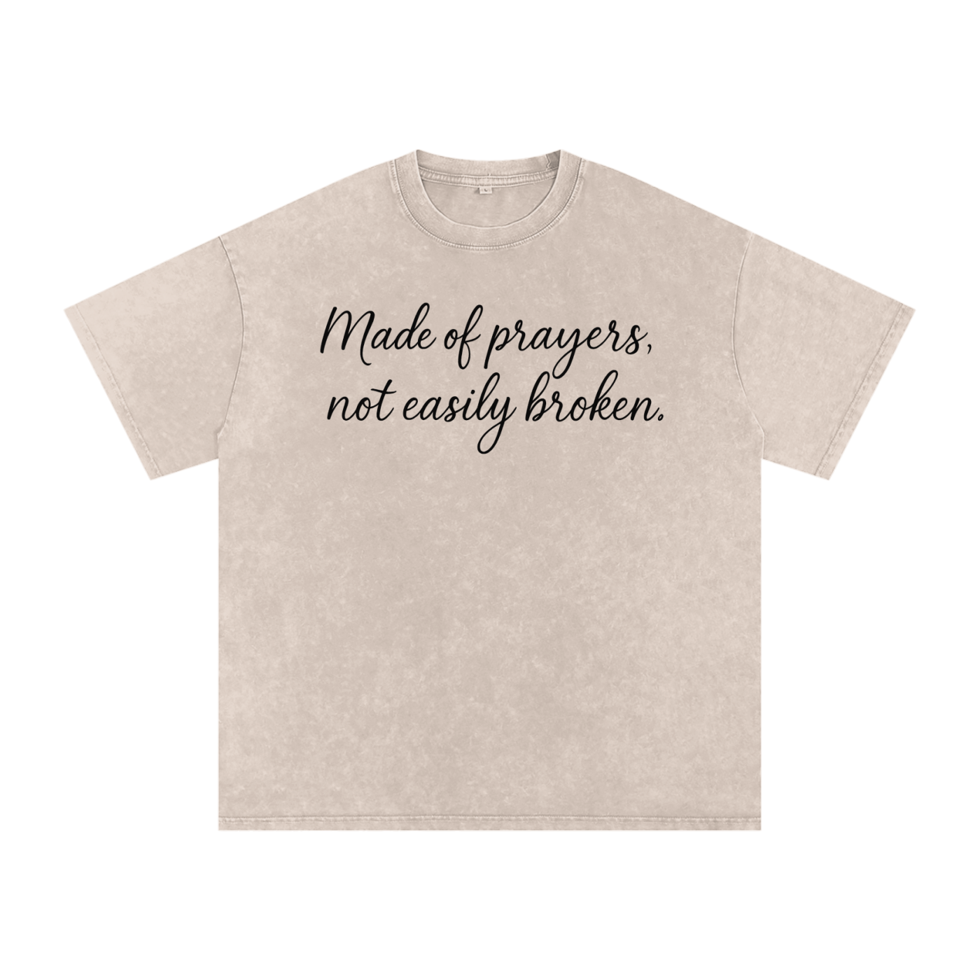 “Made of Prayers, Not Easily Broken” Acid Wash Oversized T-Shirt – Unisex Loose Fit Christian Streetwear Apparel by Mighty Lifestyle