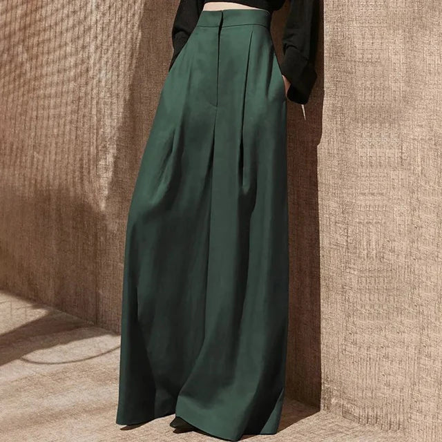 Willow Wide Leg Pants Women Full Length High Waist Casual Solid Minimalist Pantalones Thin Elegant Vintage Ladies