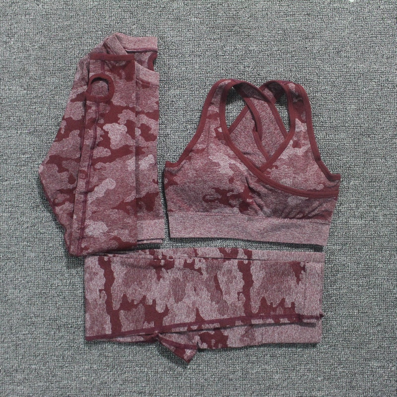 No Sweat III Gym Set 2PCS Camouflage Camo Yoga Set Sports Wear For Women Gym Fitness Clothing Booty Yoga Leggings + Sport Bra GYM Sport Suit Femme