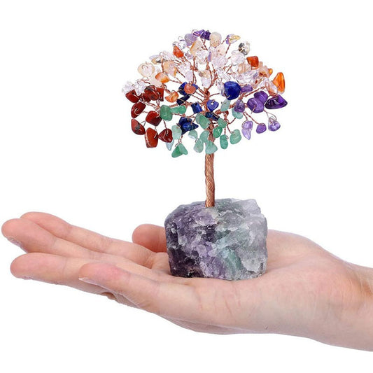 Natural Crystal Tree | crystal wool mineral fluorite base, fortune tree chakra amethyst powder crystal ornament