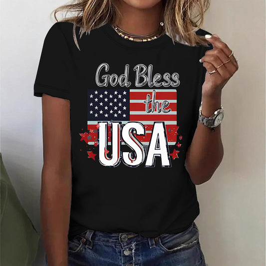 Short sleeved women's t-shirt with USA flag