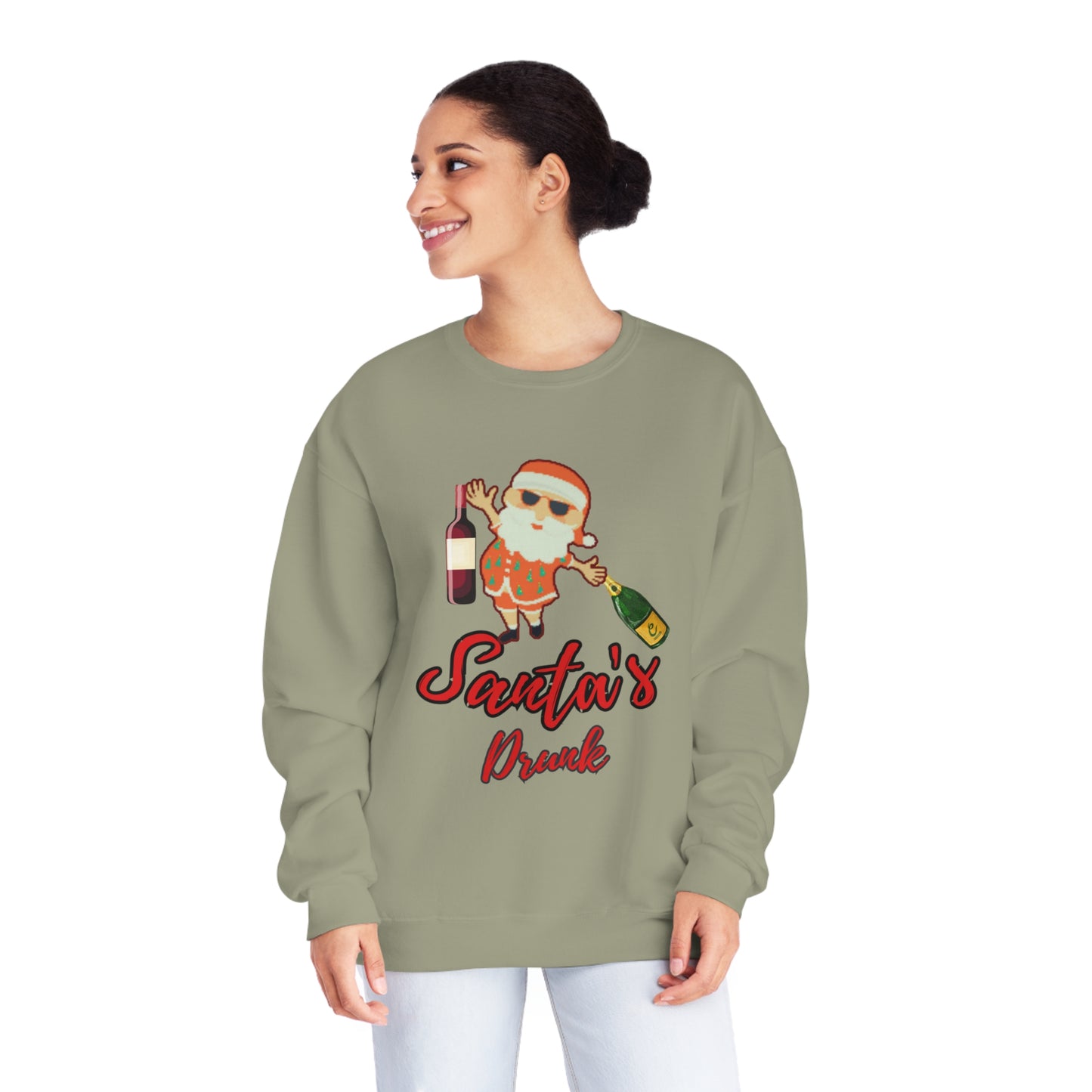 Santa Sweater, Santa's Drunk, Ugly Sweater, Ugly Holiday Sweater, Ugly Christmas Sweater, Unisex NuBlend® Crewneck Sweatshirt