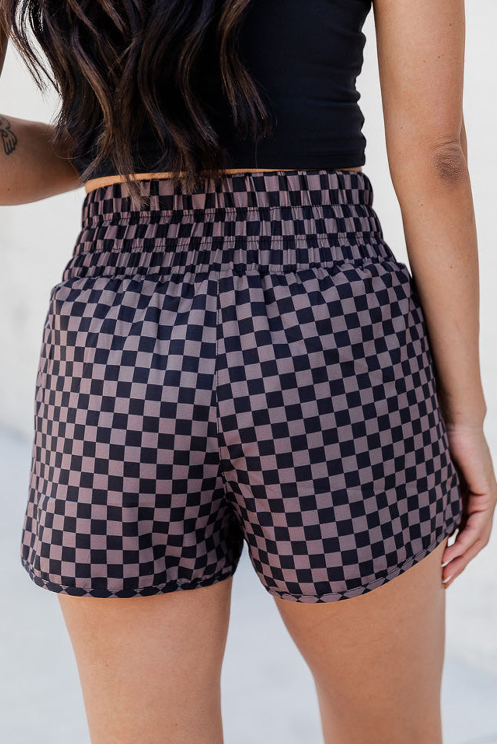 Mighty Checkered Elastic Waist Shorts, Basketball Shorts, Checkered Elastic Waist Shorts, Women’s Checkered Shorts, Casual Elastic Waist Shorts, Polyester Checkered Shorts, Comfortable Checkered Shorts, Opaque Checkered Shorts, Basic Style Checkered