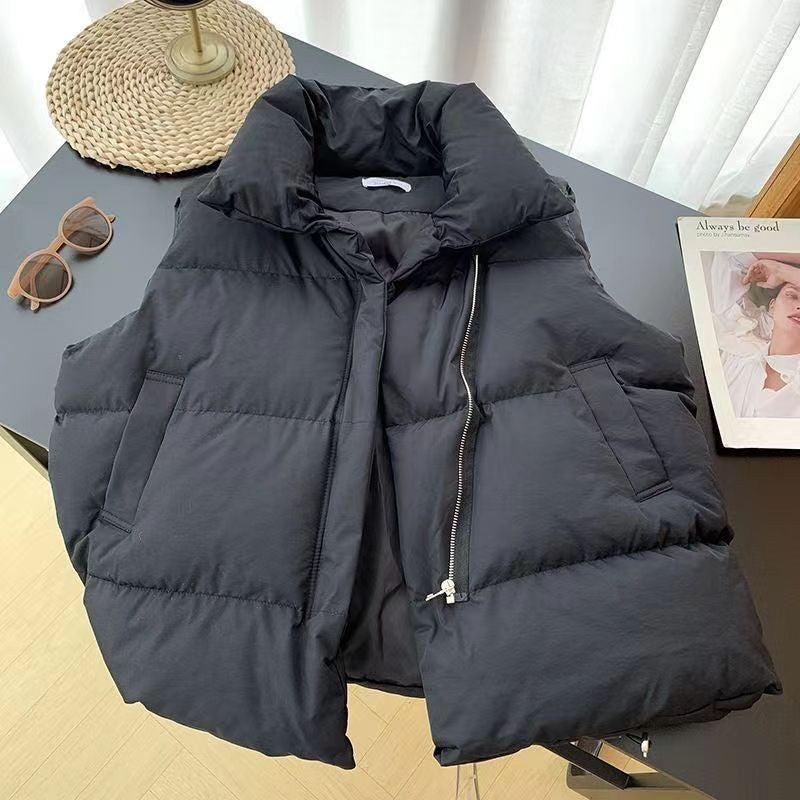 Padded Vest for Women, Comfy Streetwear Style, Loose Fit, Stand Collar Solid Color Spring and Autumn Fashion TikTok Viral Fashion Vest