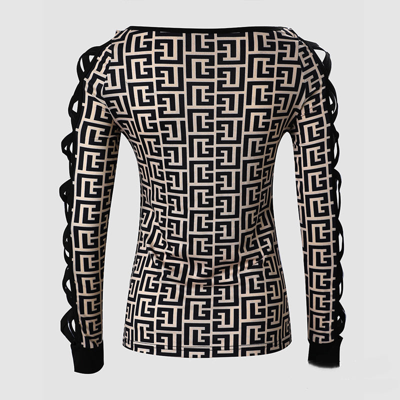 ML Elite Women's Fashion Cross Sleeve Contrast Top Blouse