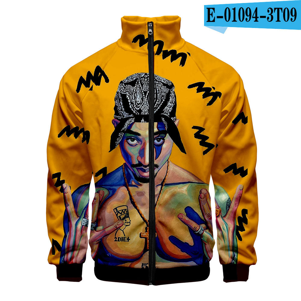 Zipper sweater 2PAC peripheral 3D color printed casual stand up collar sweatshirt Tupac 2PAC Tupac Zipper Hoodie – 3D Printed Casual Sweatshirt with Stand Collar & Hood