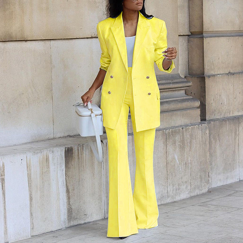 Pastel Business Suit Fashion Suit Comfortable and Trendy Women’s Suit Solid Color Casual Slim Long Suit Wide Leg Pants Suit Two-Piece Suit