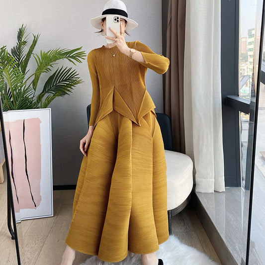 Bosom Fairy Pleated Three-Quarter Sleeve Top Half Skirt Suit Fairy Flower Bud Skirt Two-Piece Set