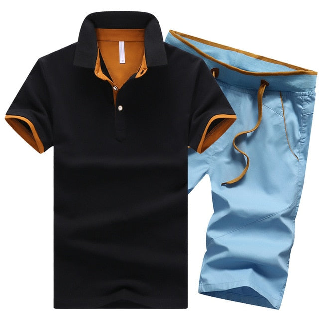 Mikael Men’s 2-Piece Cotton Polo Short Set – Casual Summer Outfit, Button-Up Shirt & Elastic Waist Shorts, Breathable Fashion Set for MenCotton Mens Sets Summer Button Polo Shirts Sets Turn Down Mens Shorts 4XL Men Clothes 2 Piece Set Elastic Waist Shorts