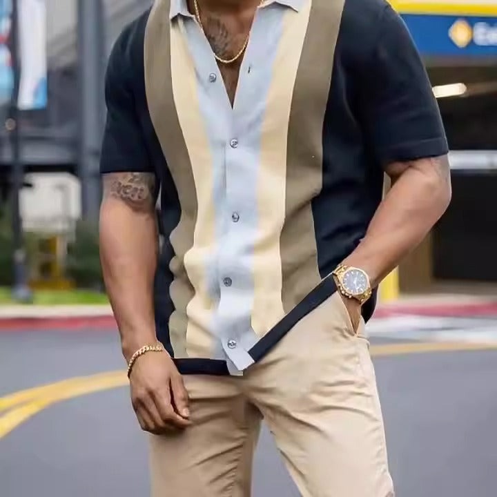 The Ben Striped Shirt | Casual Short Sleeved | Knitting Cardigan T-Shirt Men'S Polo Shirt Shirt